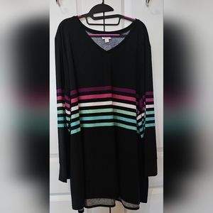 LulaRoe Black with stripes Elizabeth long sleeve v-neck tunic 3xl